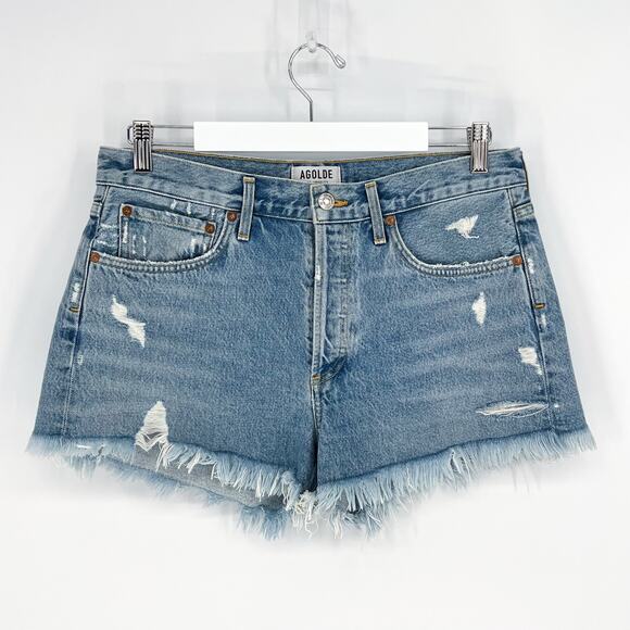 AGOLDE Parker Vintage Cut Off Denim Shorts Swapmeet Women’s Size 28 Distressed - Picture 2 of 5